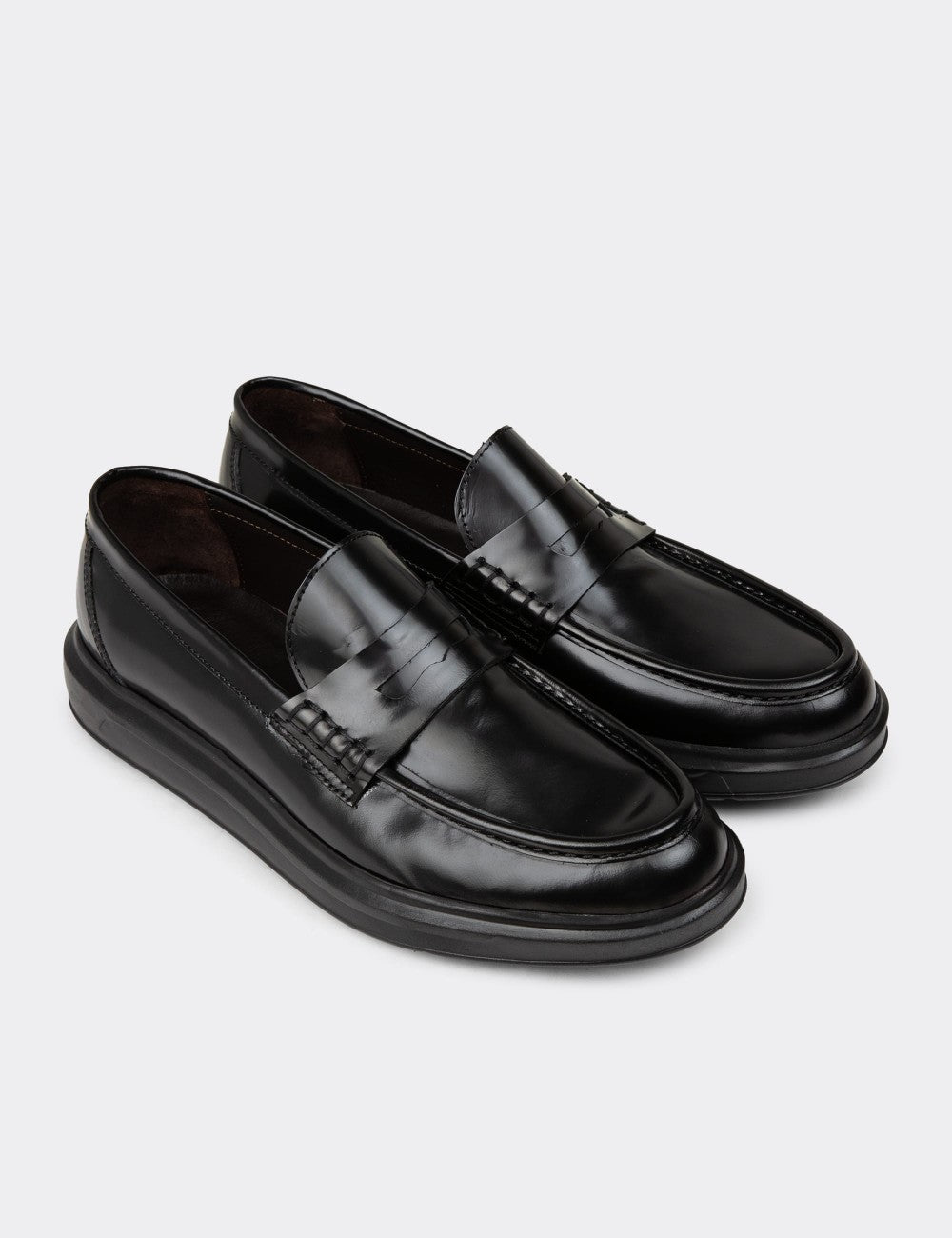 Men's Black Leather Loafers