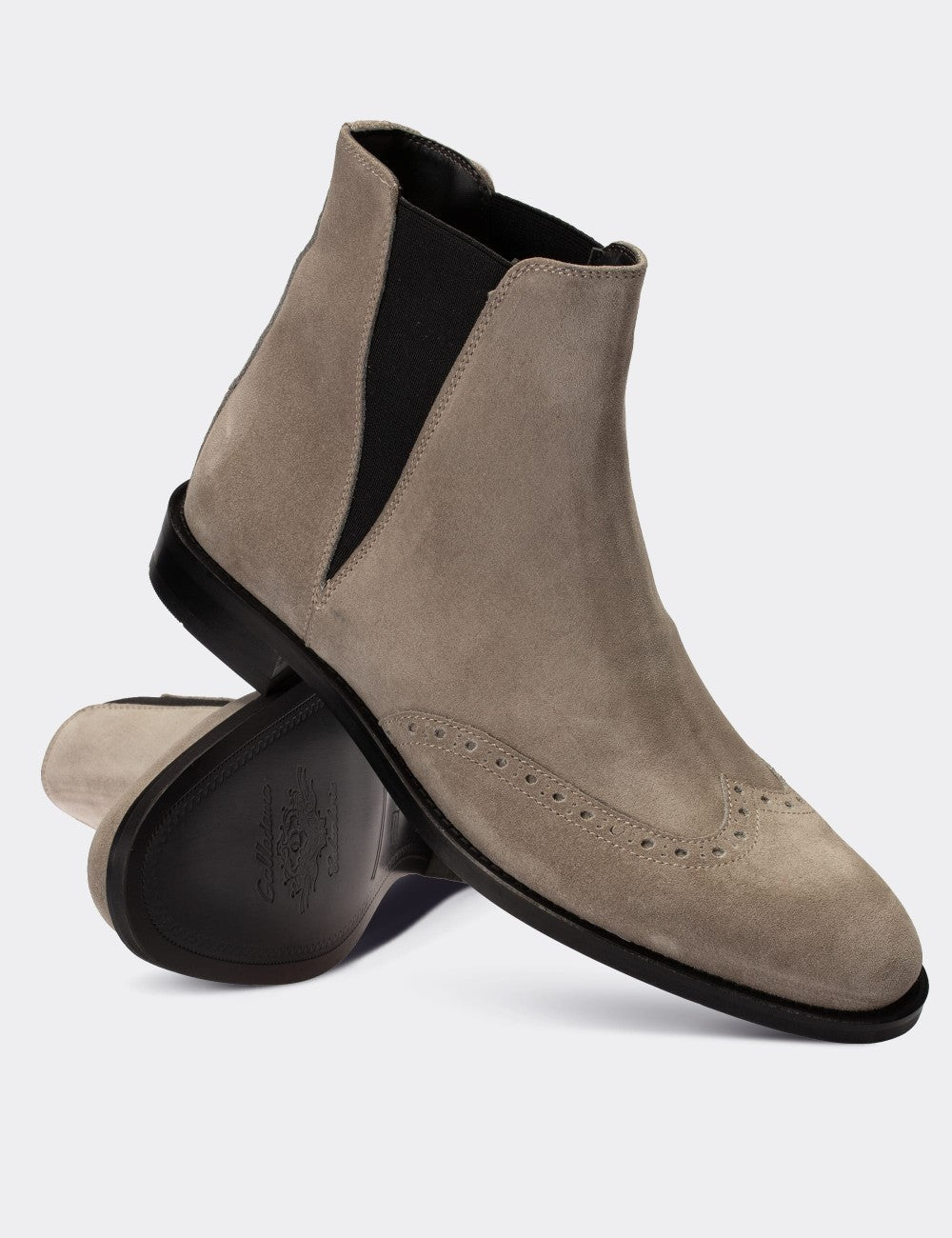 Gray Suede Leather Chelsea Boots