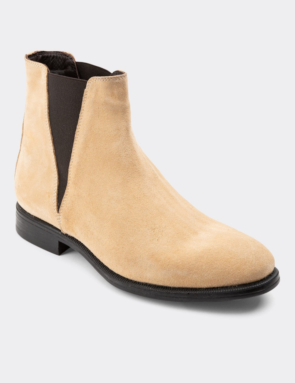 Beige Suede Leather Chelsea Boots